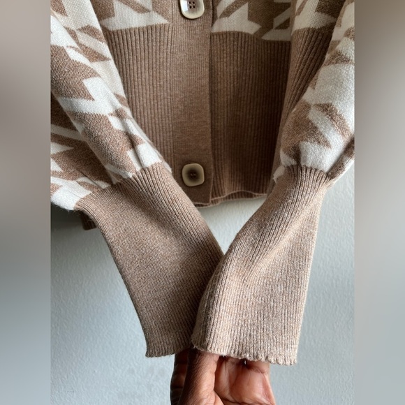 Joie Tan and Cream Houndstooth Cardigan - Picture 6 of 7